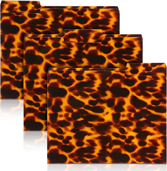 Qeeenar 12 Pcs Tortoiseshell Pattern File Folders 1/3-cut Organizer Thick File Folders, Letter Size (11.8 x 9.4inch), 4 Left/4 Middle/4 Right Tabs for Office & School Organization