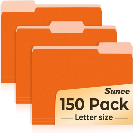 SUNEE File Folders, 150 Pack Manilla Folders 8.5 x 11, Colored File Folders Home Office School Supplies for Documents Files Paper, Orange