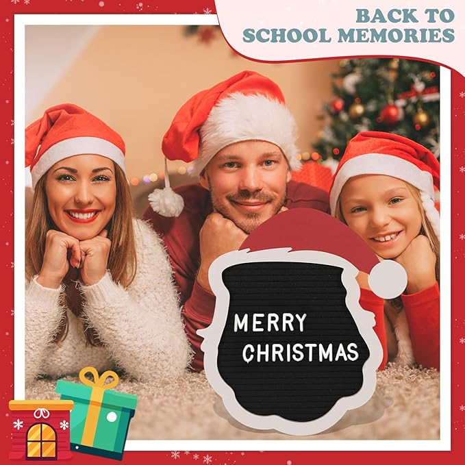 Christmas Santa Felt Letter Board 10.3 x 9.5 Changeable Message Board with 290 Pcs Letters Numbers Christmas Sign Decor Wooden Photo Prop Centerpiece for Home Xmas Party Supplies