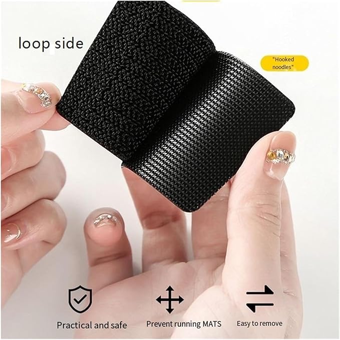 10PCS Invisible Car Mat Fastener Pads | Non-Slip Heat-Resistant Double-Sided Adhesive Hook & Loop Tape | Automotive Backed Adhesive Stickers for Secure Car Floor Mat Grip, Prevent Shifting(4x10cm)