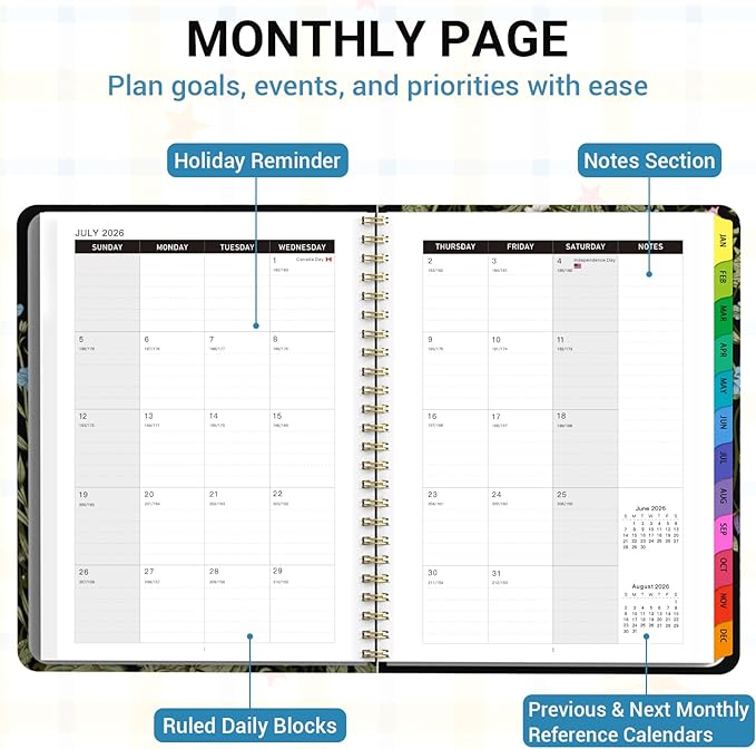 Academic Planner 2026–2027, Weekly & Monthly Calendar Planner, July 2026 – June 2027, Hardcover Agenda Book with Tabs, A5 (6.3" x 8.5"), Daily Organizer for Students, Teachers & School Supplies, Wild Flowers (Jul 2026–Jun 2027)