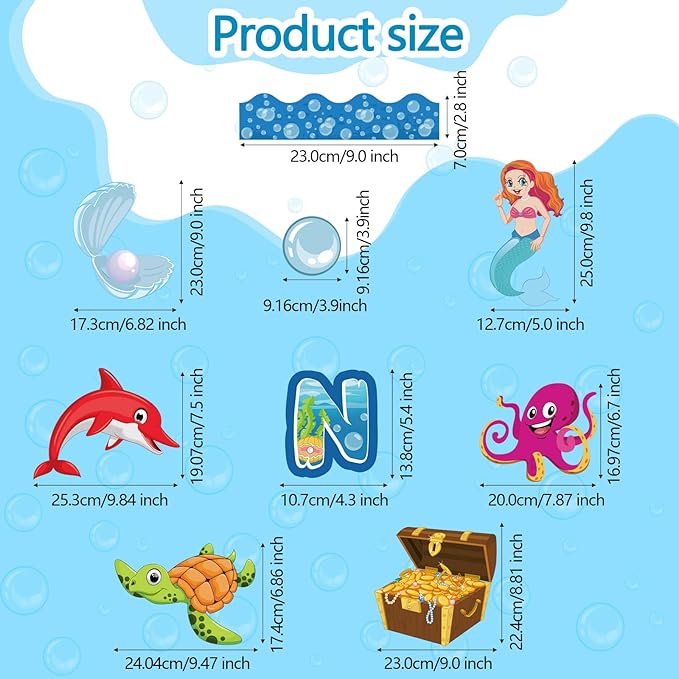 Pajean 83 Pieces Ocean Beach Theme Classroom Bulletin Board Decoration Sets Dive into Learning Sea Animal Jeweled Fish Treasure Box Cutouts for Under The Summer Classroom Wall Decor