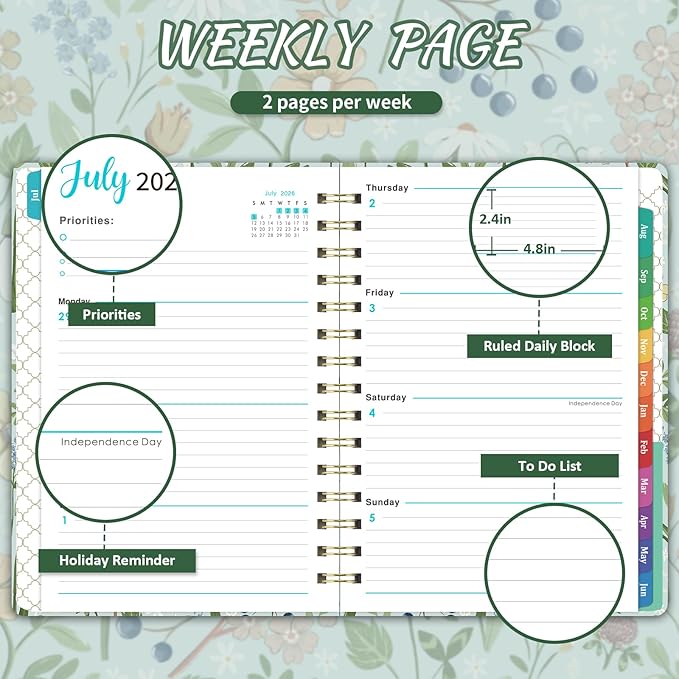 2026-2027 Academic Planner - Planner 2026-2027 from July 2026 - June 2027 with To-Do List, 6.3'' x 8.4'', Strong Twin-Wire Binding, Inner Pocket, Elastic Closure - Green