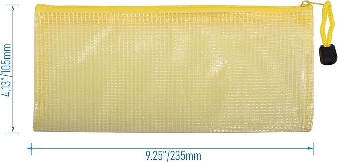 6 Pcs 4.13" x 9.25" Bills Sizes Mesh Zipper Pouch Bags, Mesh Bags with Zipper，Waterproof Clear Document Pouch for Organization Puzzles Travel, Office, Classroom Organization, Bills Yellow