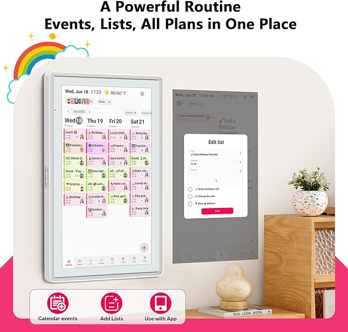 21.5 Inch Digital Calendar, Full HD Touchscreen Smart Planner for Family Schedules - Wall Mount, Great for Seamless Daily Planning & Household Organization, with LED Reminder Light