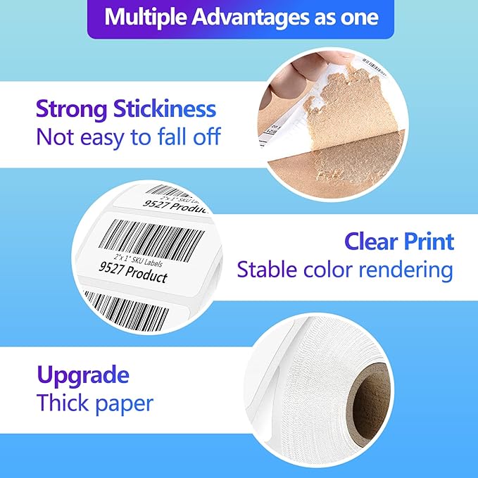9527 Product 2" x 1" Sticker Labels, 12,000 Direct Thermal Labels, 12 Rolls
