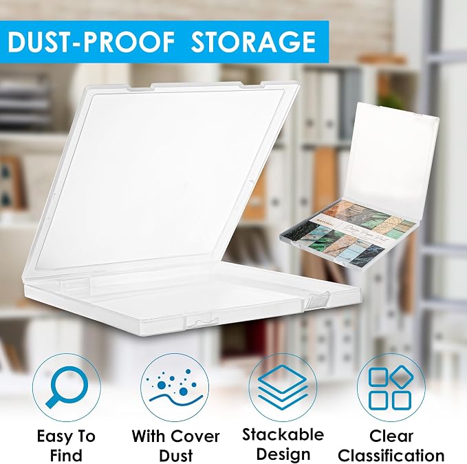 12x12 Paper Storage, 4 Pack Stackable Scrapbook Paper Containers Storage, Art Supply Storage Organizer, U-Shaped Locking Mechanism, Ideal for Office, Home, and School Document Organizer