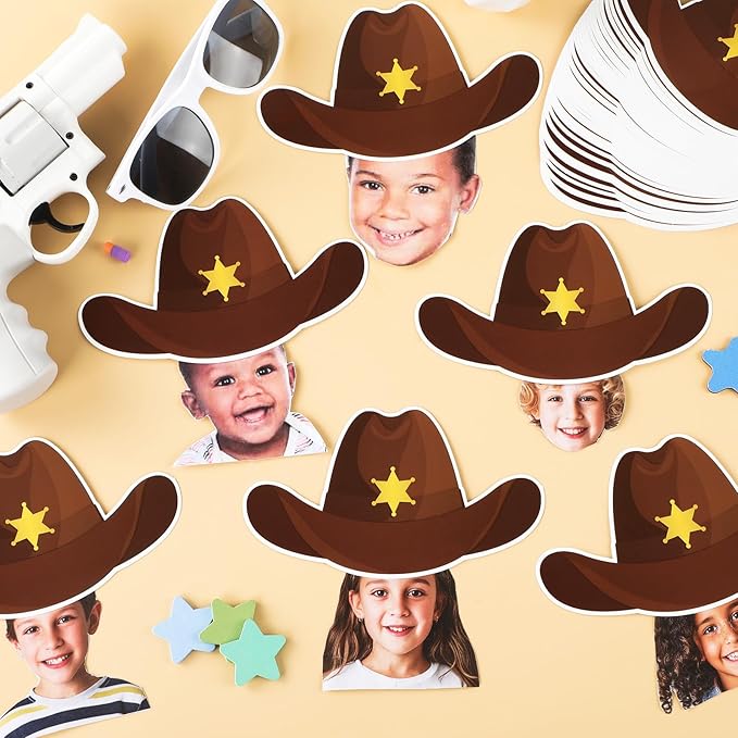 160Pcs Western Cowboy Hat Cutouts West Themed Cowgirl Bulletin Board Decorations Rodeo Party Paper Cut-Outs Classroom Decor for DIY Craft Photo Wall Back to School Kindergarten Party Favor Supplies