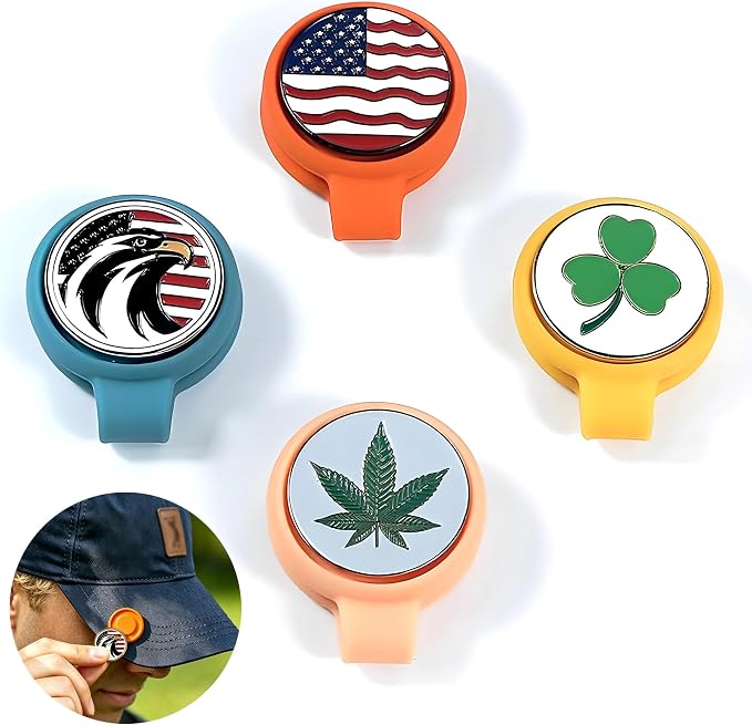 American Flag Golf Marker Hat Clip, Magnetic Ball Marker, Bookmark Clips Magnetic, US Flag Hat Clips Set, Party Favors Adults, Bookish Gift (4-Pack)