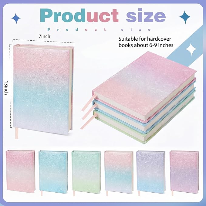 Gilprop 6 Pack Stretchable Jumbo Book Covers, Colorful Covers for Textbook Protection and Care, Washable Reusable Protective for Paperbacks Hardcover Books (Gradient,Pastel,6-9inch)