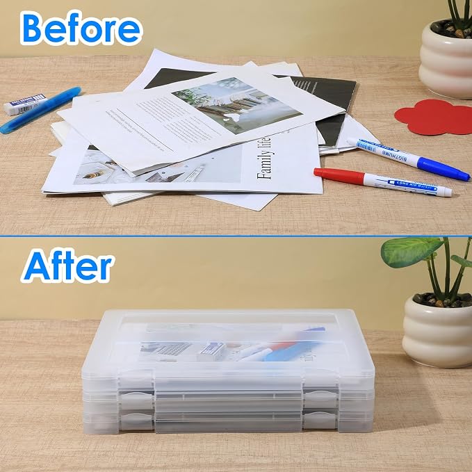6 Pcs Clear A4 File Portable Project Case, Plastic Storage Box for 8.5" x 11" Letter Paper, Scrapbook Paper Storage Boxes Documents Magazines Holder, File Boxes