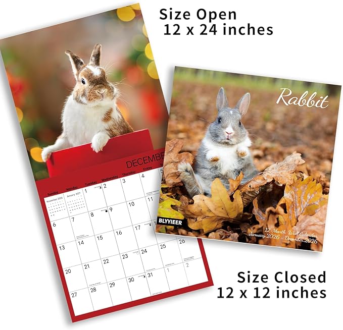 2026 Wall Calendar,Calendar 2026,Rabbit Monthly Wall Calendar, 12" x 24" Open,Family Planner Calendar, Home & Office Organizer,Hangable