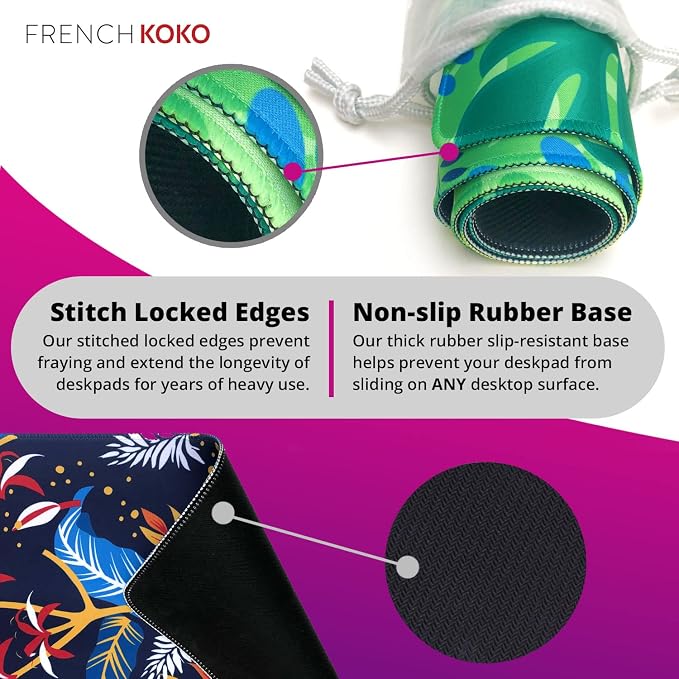 French KOKO Large Desk Mat - XL Desk Pad Deskpad Deskmat Cute Girls Womens Desktop Protector Home Office Essentials Laptop Pad Mousepad