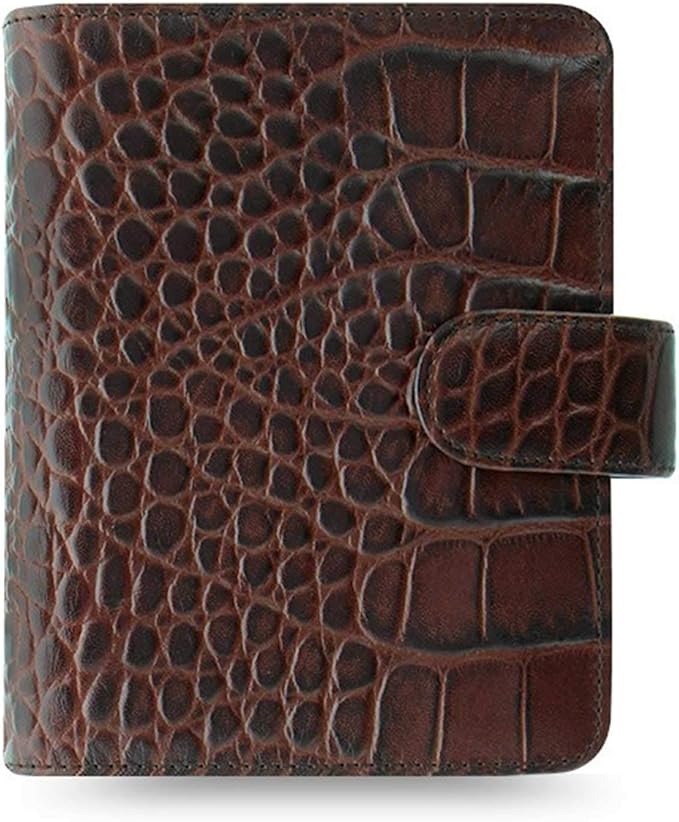 Filofax Classic Croc Print Leather Organizer Agenda Diary Calendar Bundle with DiLoro Ballpoint Pen (Chestnut 2026 With Pen, Pocket Paper Size 4.72" x 3.18")