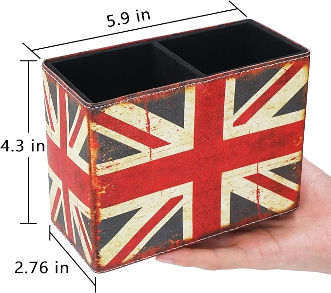 DreamsEden Vintage Pen Pencil Holder Cup Retro Pattern Desk Organizer for Home Office Bedroom (Union Jack Flag Square)