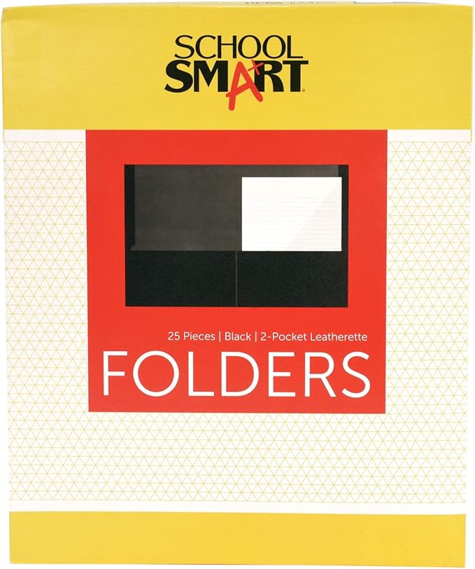 School Smart 2-Pocket Folders, Black, Pack of 25