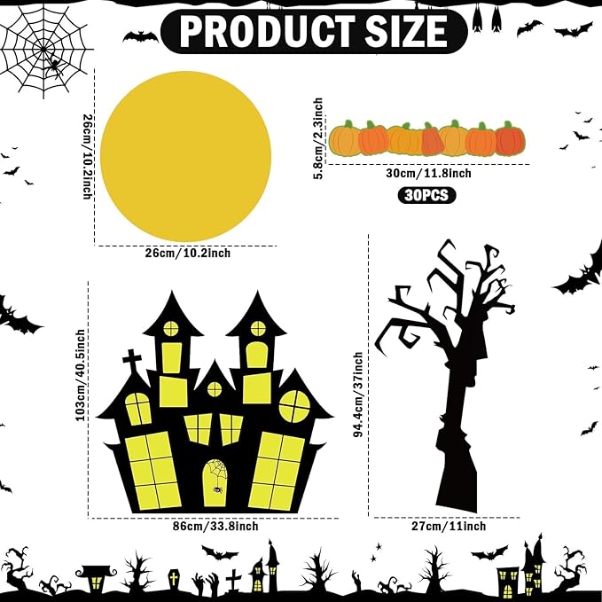 Halloween Classroom Bulletin Board Decoration Set Halloween DIY Photo Craft Castle Pumpkin Witch Bat Moon Paper Cutouts for School Offices Classroom Chalkboard Wall Holiday Decor Supplies