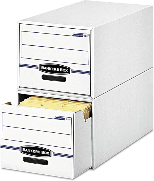 Banker's Box 6 Pack STOR/DRAWER STEEL PLUS Basic Space Saving Filing Cabinet, Stacks 2 High, Legal, White/Blue