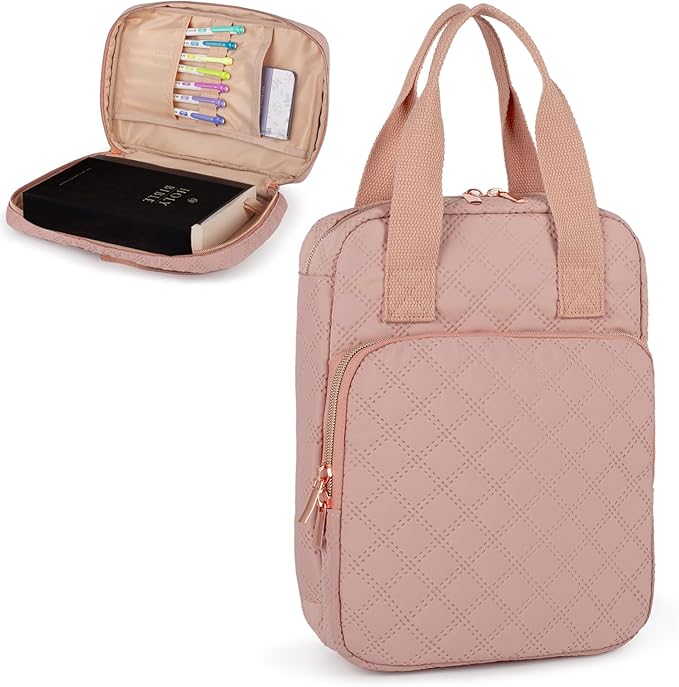 Bible Cover for Women, Bible Case with Handles,Carrying Bible Bag Scripture Case Church Bag Bible Protective with a Zippered Front Pocket & Back Pocket