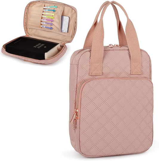 Bible Cover for Women, Bible Case with Handles,Carrying Bible Bag Scripture Case Church Bag Bible Protective with a Zippered Front Pocket & Back Pocket