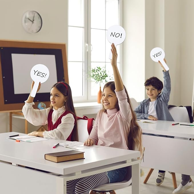 Seajan 100 Pcs Auction Bidding Paddles Bulk Answer Numbers Voting Blank Fans Dry Erase Boards Doubled Sided Handheld for Back to School Supplies(White,Round)