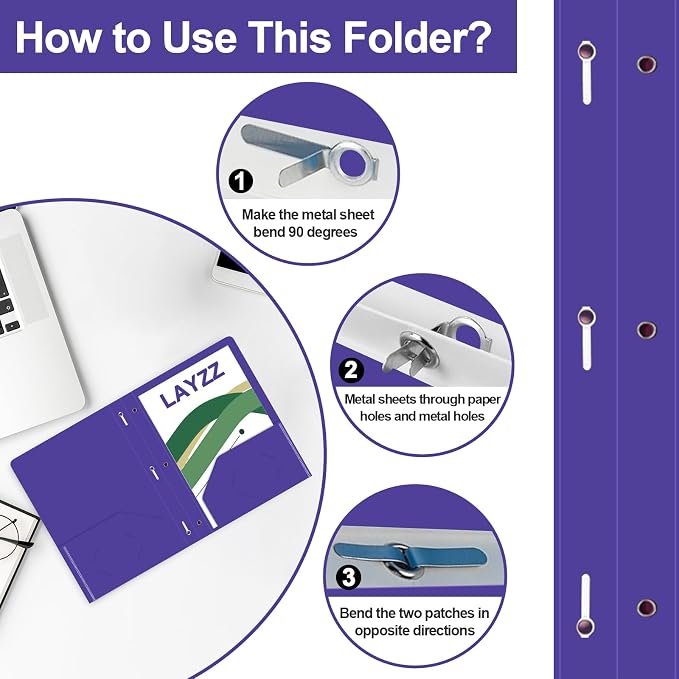 Two Pocket Folders with Prongs, LAYZZ 60 Pack Poly Plastic Folders, Heavy Duty Plastic Folders with Pockets and Prongs, Letter Size, for Offices and Schools (Purple)