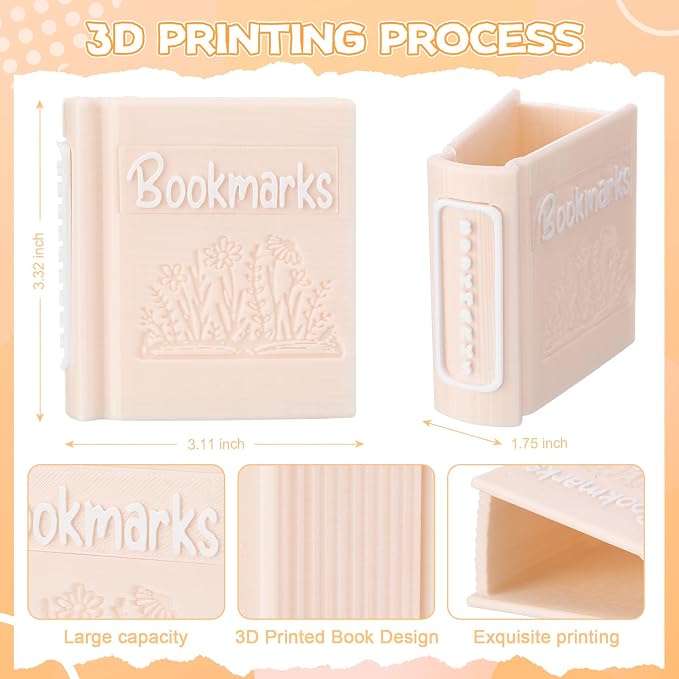 Resurhang 3D Printed Book Shaped Bookmark Holder, Book Lover Gift, Bookish Accessory Office Desk Supplies End of Year Gift for Librarian Bookworm Teacher Women(Beige)