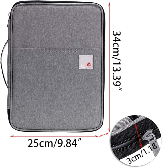 BTSKY New Universal A4 Document Bags Portfolio Organizer- Waterproof Travel Gear Organizer Zipper Case/Document File Bag for Ipads, Notebooks, Pens, Document Dark Grey New