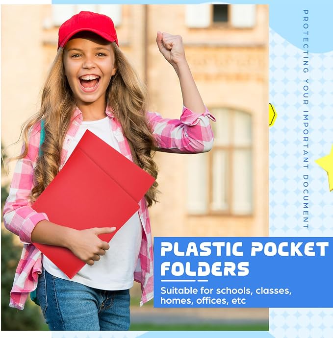 1 Pcs Heavy Duty Plastic Folders 2 Pocket File Folder Fit Letter Size for Home Office School Communication Presentation Report Sheet Protectors (Red)