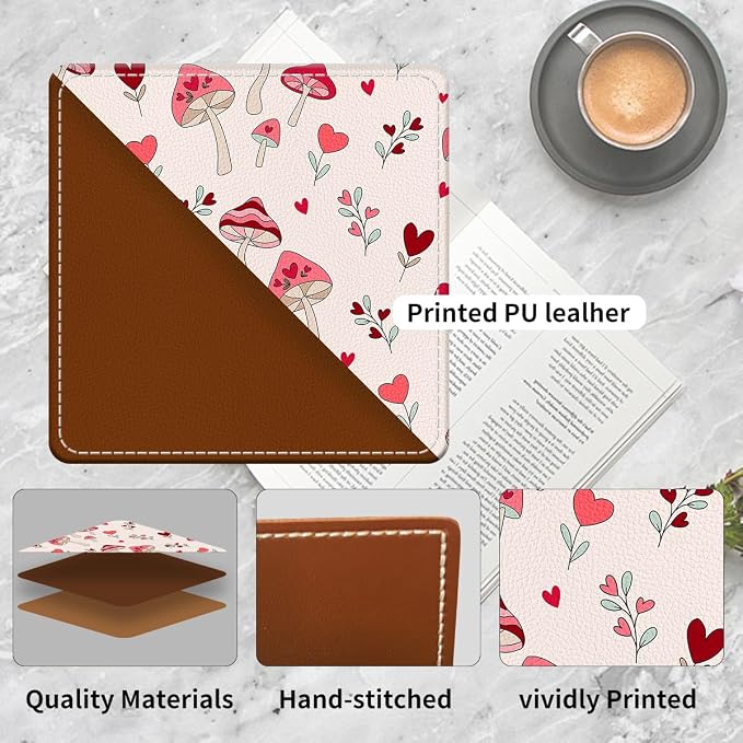 Cute Leather Bookmarks, Fun Triangle Making Corner Bookmark, Book Accessories for Reading Book Lovers, Unbreakable Page Markers for Women Men Cute Pink Mushroom