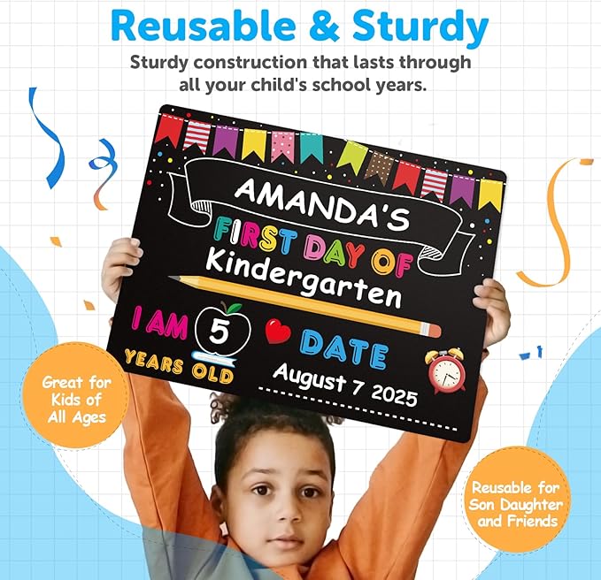 PETCEE First Day of School Board Sign - 11"x14" Double Sided Reusable and Erasable 1st First & Last Day of Preschool Pre-K Chalkboard Sign Photo Prop Gift Back to School Supplies for Kids Son Daughter