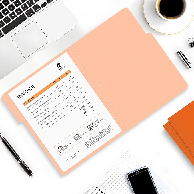 SUNEE File Folders, 120 Pack Manilla Folders 8.5 x 11, 1/3 Cut Tab for Easy Labeling and Organization, Durable Standard Paper for Home, Office, School Filing, Orange