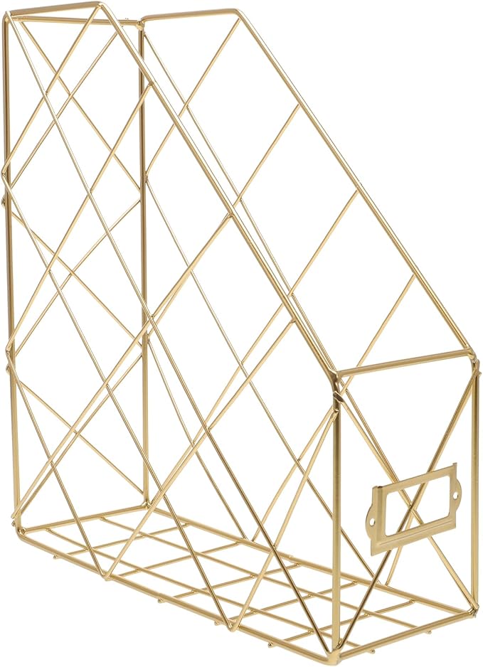 STOBOK Desk Organizer Metal Bookcase Storage Box Rack Books Organizer Storage Practical Shelf Office Supplies for Magazine Desktop File Holder (Gold)