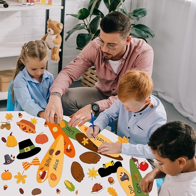Turkey Bulletin Board Set Thanksgiving Classroom Decorations DIY Turkey Craft Fall Colorful Cutouts Name Tags for Students Boys Girls kindergarten Office Back to School Wall Decors Autumn Party Supply