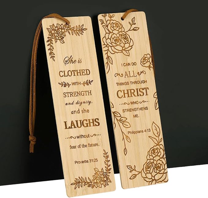 2 Pcs Bible Bookmarks for Women, Bamboo Religious Christian Bookmarks Gifts for Women Book Marks for Reading (Plant)