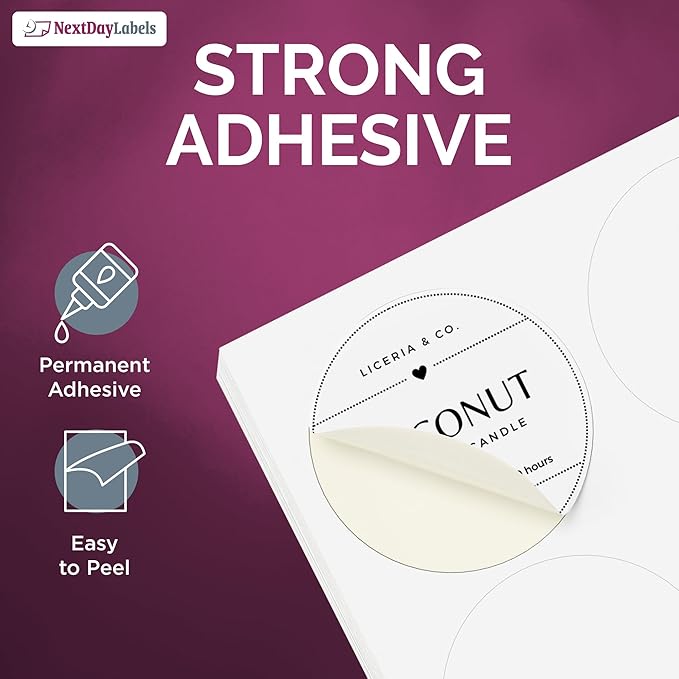 NextDayLabels 1.5 Inch Round Circle Stickers White Blank Labels for Laser Inkjet Printer - 30 Per Sheet Self-Adhesive Jar Candle Product Made in USA - 3000 Labels