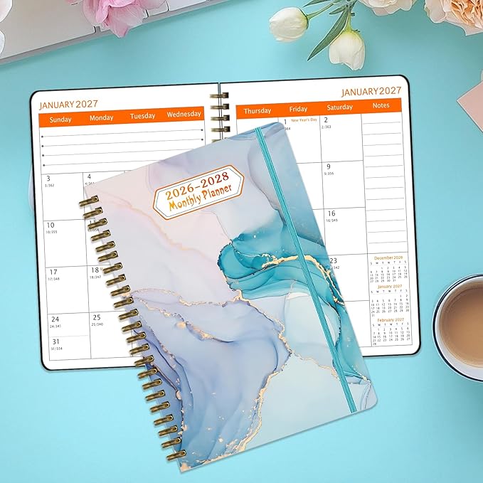 2026-2028 Monthly Planner/Calendar - 3 Year Monthly Planner 2026-2028, January 2026 - December 2028, Academic Weekly Organizer with Twin-Wire Binding for Students and Teachers (Light Green Marble)