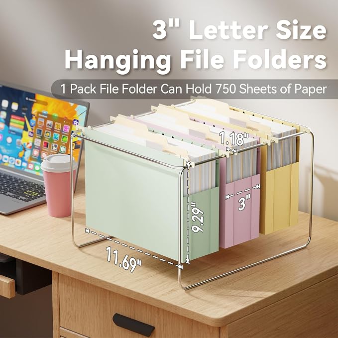 Ansook Hanging File Folders Letter Size,6 Pack Extra Capacity Filing Cabinet Folders,Heavy Duty 3" File Folders Hanging with Tabs,Hnging File Folder Organizer for File Frame File Storage Box