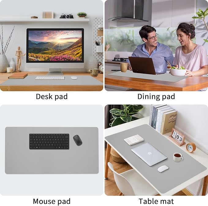 Bloss Large Desk Pad, Grey Desk Mat, Desk Pads on Top of Desks, Computer Mat Non-Slip, Desk Blotter Waterproof, Easy to Clean - Light Grey (31.5 x 15.7 Inches)