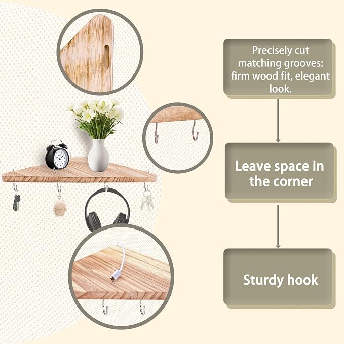 Cubicle corner shelf with hook：3pcs 16.5in wood triangle cubicile hanging shelves organization accessories fabric walls organizer for use in office cubicles office stylish decoration for women's desks