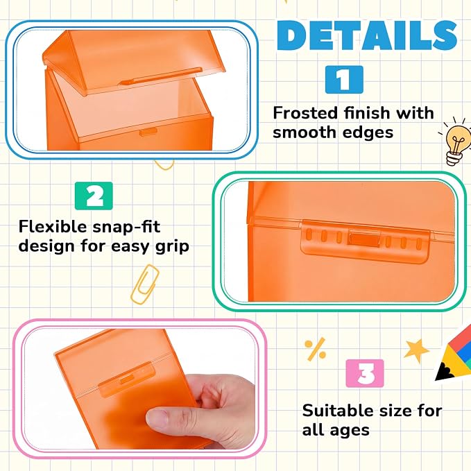 Clabby 4 Pcs Plastic Crayon Organizer Case for 24 Count Crayons Kids Art Supply Storage Box with Lid, Portable Holder for Classroom Home Travel, Fits Standard 24-Pack Crayon (Orange)