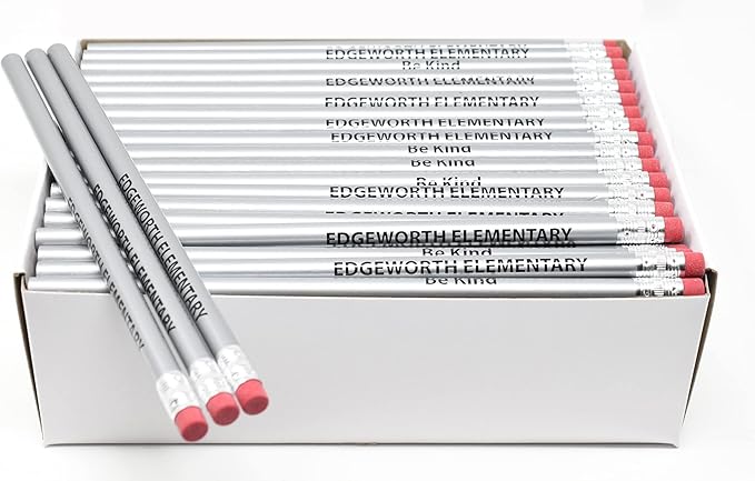 Pencil Guy Promotional Personalized Imprinted Silver Round Pencils 144 to a box. 19 color(s) to choose from!