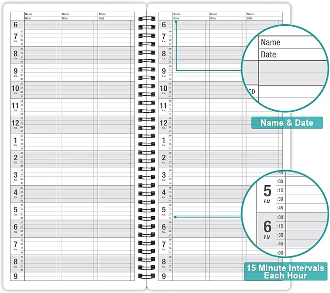 Appointment Book – Undated Salon Appointment Book, Daily＆Hourly Schedule Book with 200 Pages, 6 AM - 9 PM, 15 Minute Intervals Day Planner, 6’’ x 11.5’’, 3 Column, Twin-Wire Binding, Hardcover