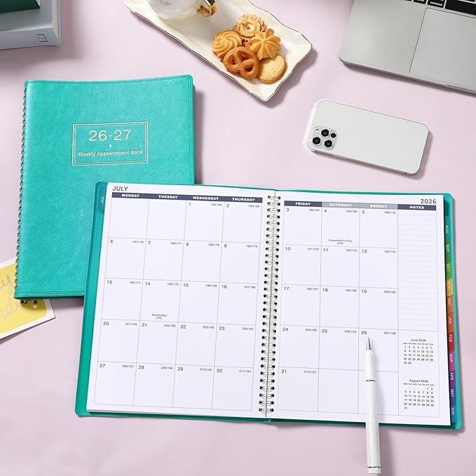 Weekly Appointment Book & Planner 2026-2027 - Large 2026-2027 Daily Hourly Planner, Jul. 2026 - Jun. 2027, 8.5" x 11", Appointment Book with 15-Minute Interval, Thick Paper, Pocket, Turquoise