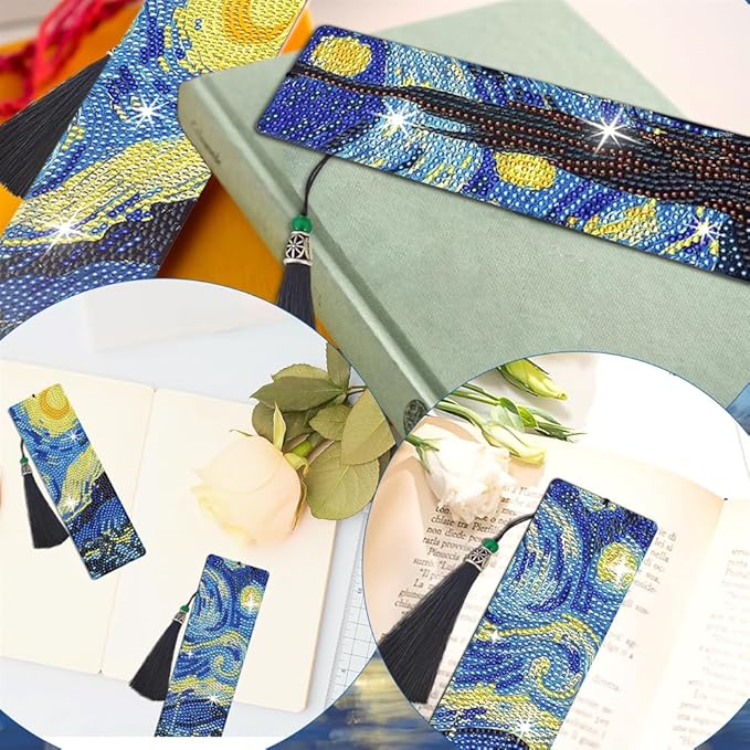 4 PCS Diamond Art Bookmarks Van Gogh Starry Night, DIY Acrylic Diamond Painting Bookmarks Kits for Adult Reader and Crafts Lovers