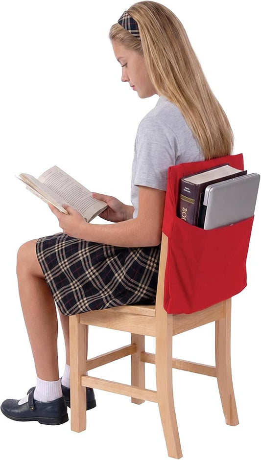 Seat Sack Student Chair Storage Pocket - 19", Classroom Chair Organizer for Student Desks, Durable Over-the-Chair Storage, Red, 1-Pack