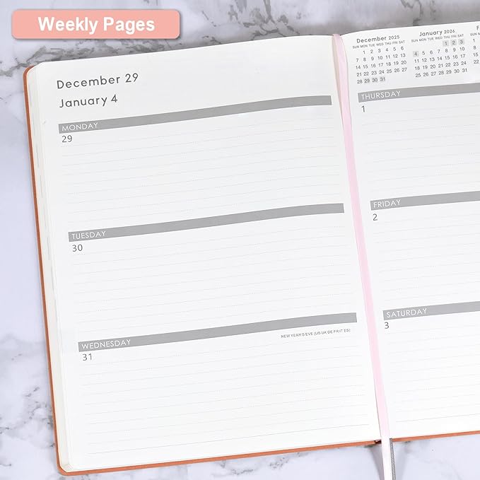 2026 Planner - Jan 2026 - Dec 2026, 8.5" x 11" 2026 Planner Weekly and Monthly, Pen Holder, Pocket, 25 Notes Pages, Faux Leather Cover, A4 Premium Paper - Pink