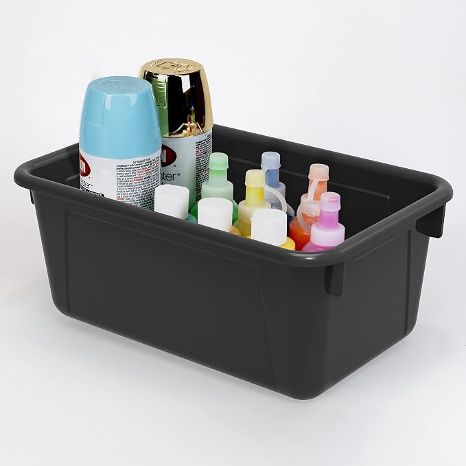 Storex Small Cubby Bins – Plastic Storage Containers for Classroom, 12.2 x 7.8 x 5.1 inches, Black, 5-Pack (62466A05C)