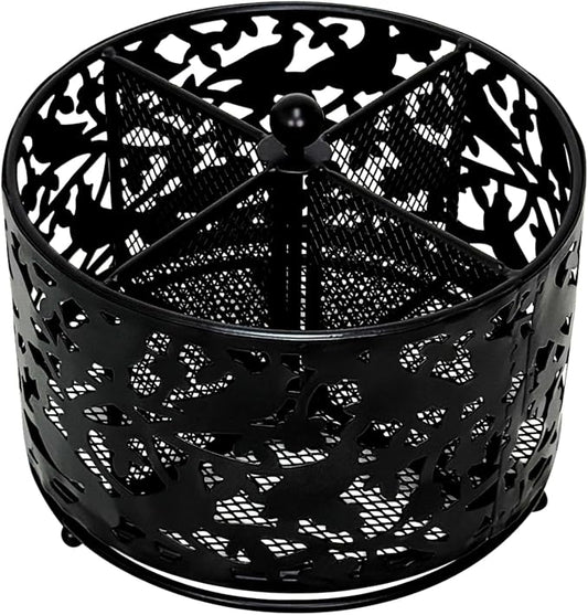 360 Degree Rotate Pen Holder for Desk Mesh Desk Pen Organizer Pencil Holder Large Capacity Accessories & Workspace Organizers for School,Home (Black bird lace pattern, No hook)