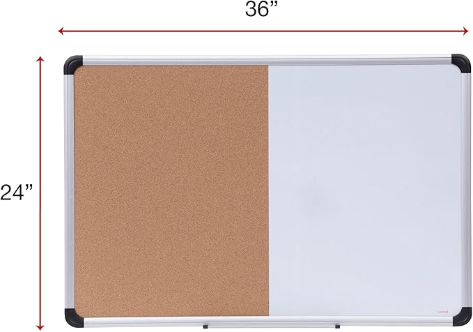 Universal Cork/Dry Erase Board, Melamine, 36" x 24, Black/Gray, Aluminum/Plastic Frame (43743)